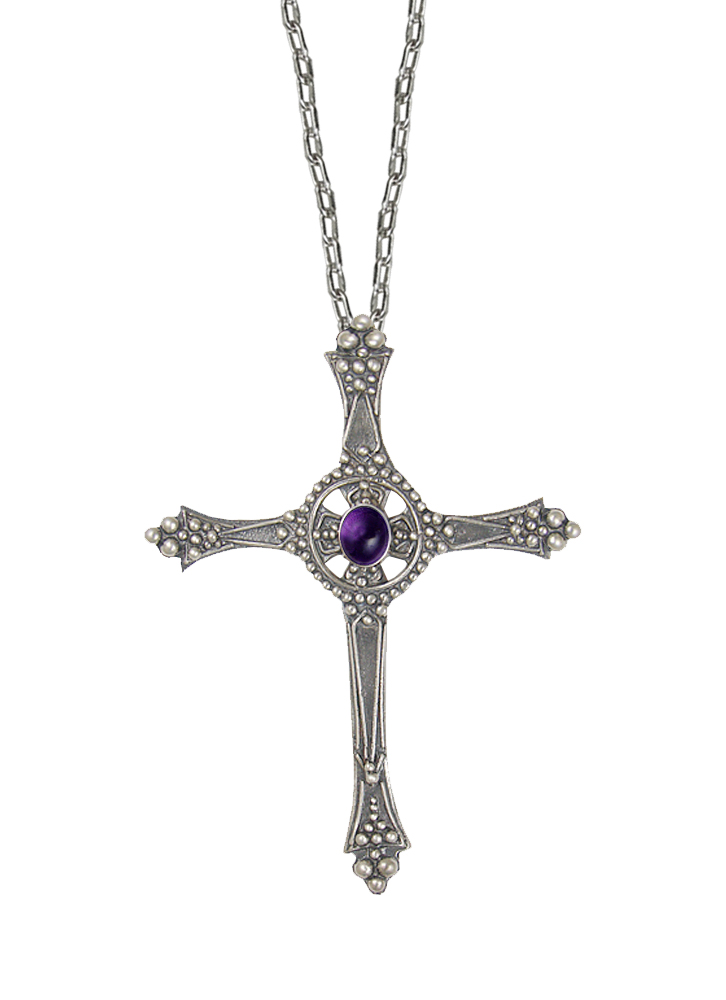 Sterling Silver Baroque Cross Pendant With Amethyst